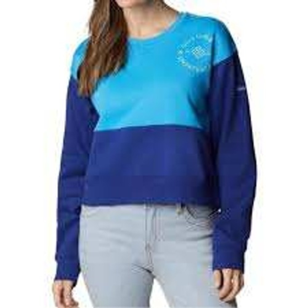 Columbia‎ Womens 1X Blue Colorblock Crewneck Sweatshirt Logo Fleece Pullover